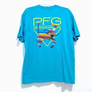 Columbia PFG Women’s Blue Tee Patriotic American Flag USA Freedom